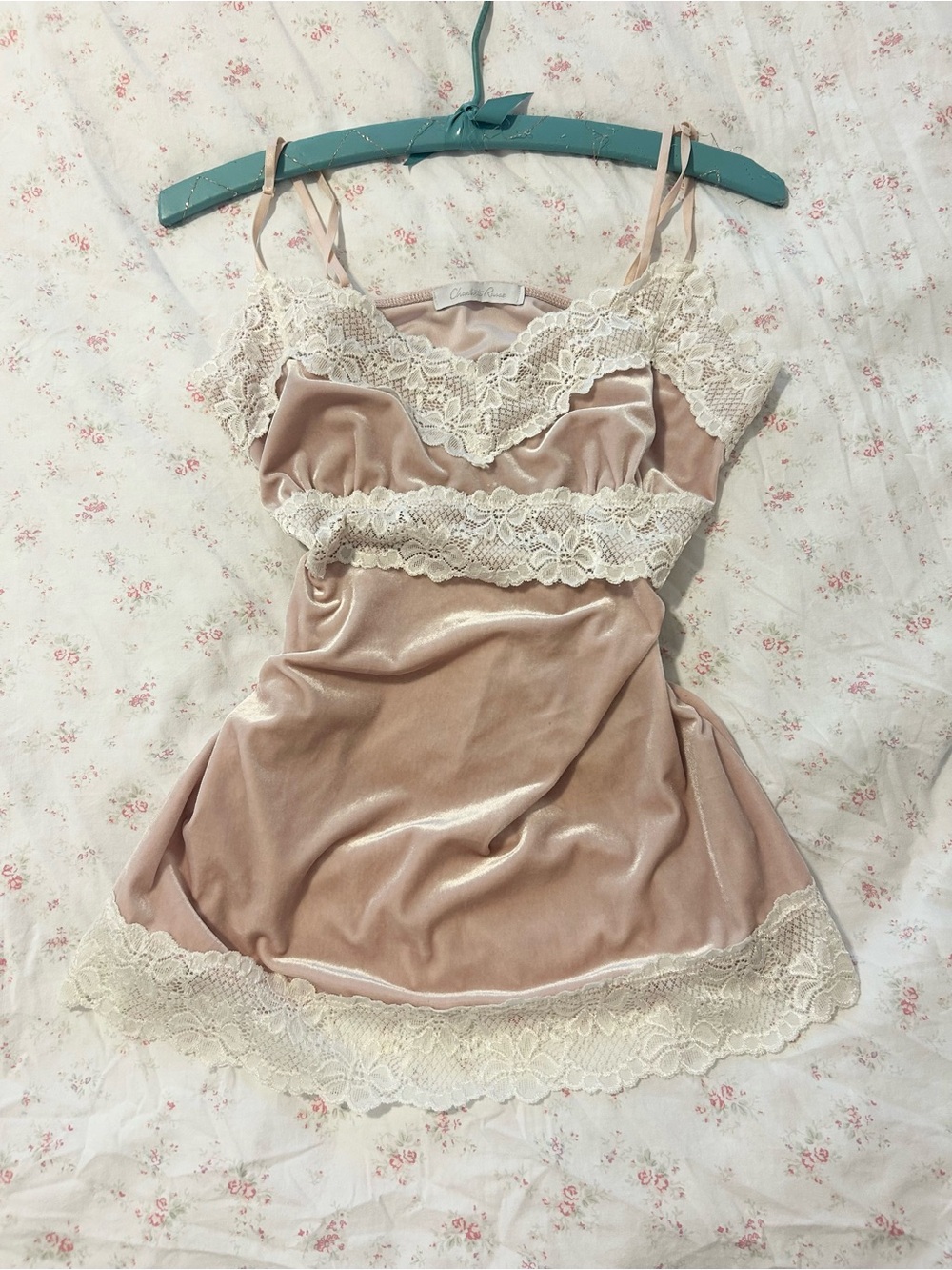 Velvet Lace Trim Cami - Blush Pink vintage Charlotte Russe Y2K